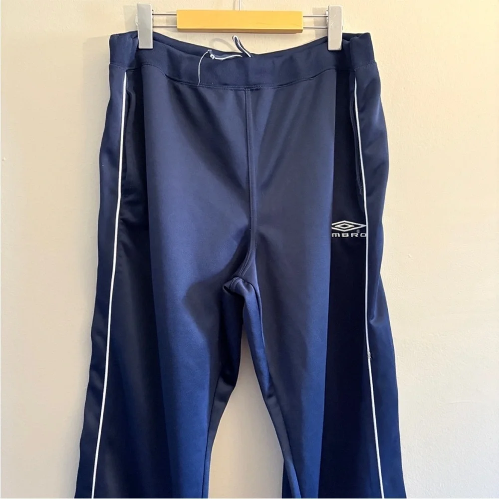 Vintage 90s Umbro Navy Athletic Pants w White Piping & Zip Bottom – Large Fair - Picture 3 of 16